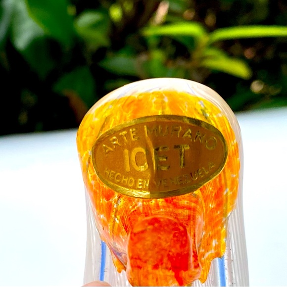Handcrafted Arte Murano Icet Hecho en Venezuela Orange & Blue Glass Slipper Shoe - Picture 7 of 7